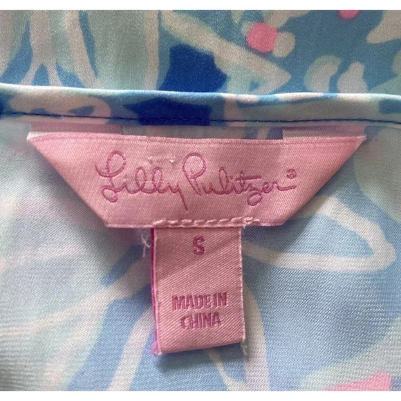 Lilly Pulitzer Coral Top Tank Into the Deep Ruffle Hem Blue Pink Small S - Picture 3 of 4